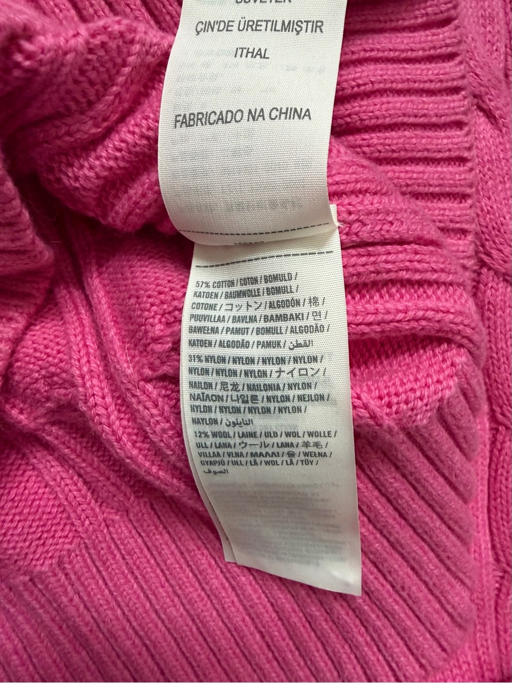 Abercrombie & Fitch Vtg Hot Pink Cable Knit Cotton Blend Crewneck Sweater Medium - Picture 4 of 5
